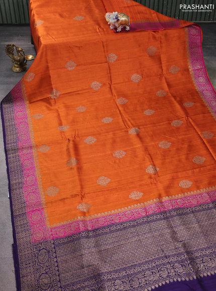 Banarasi raw silk saree rustic orange and pink violet with thread & zari woven buttas and woven border