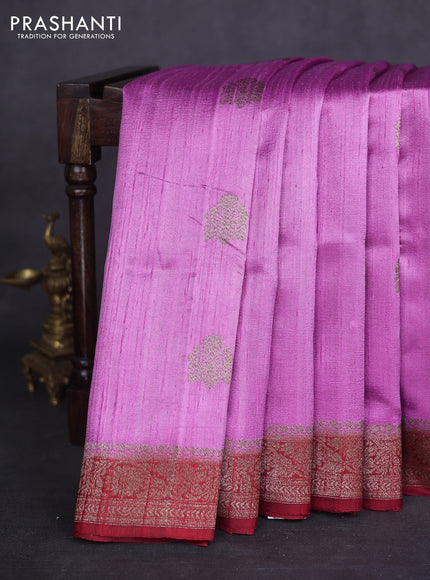 Banarasi raw silk saree lottus pink and red with thread & zari woven buttas and woven border