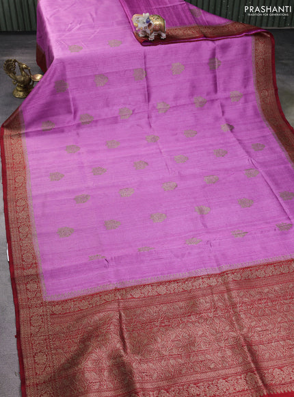 Banarasi raw silk saree lottus pink and red with thread & zari woven buttas and woven border