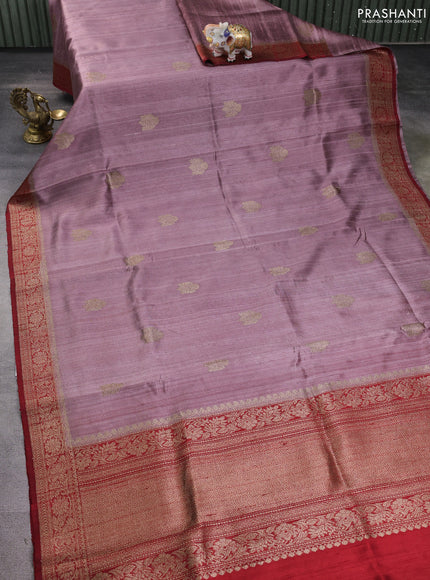Banarasi raw silk saree rosy brown and maroon with thread & zari woven buttas and woven border