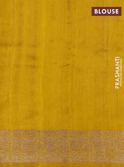 Banarasi raw silk saree bottle green and yellow with thread & zari woven buttas and woven border