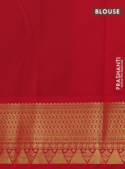 Semi kanchipuram silk saree teal blue and red with allover silver & zari woven buttas and zari woven korvai border
