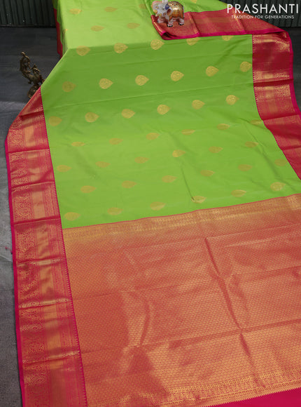 Semi kanchipuram silk saree light green and pink with zari woven buttas and zari woven korvai border