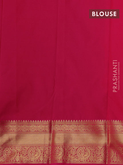 Semi kanchipuram silk saree light green and pink with zari woven buttas and zari woven korvai border