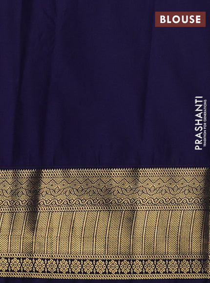 Semi kanchipuram silk saree pink and navy blue with allover zari stripes pattern & buttas and zari woven border