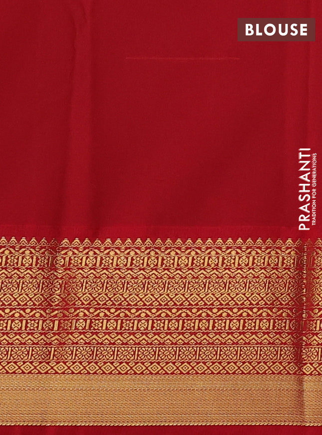 Semi kanchipuram silk saree teal blue and red with allover zari checks & buttas and zari woven border