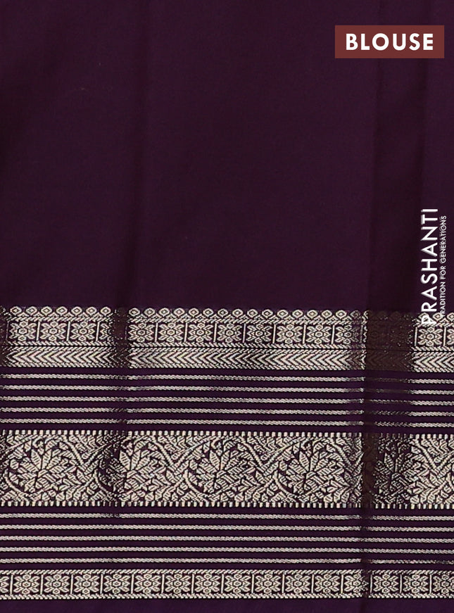 Semi kanchipuram silk saree yellow and purple with zari woven buttas and zari woven border