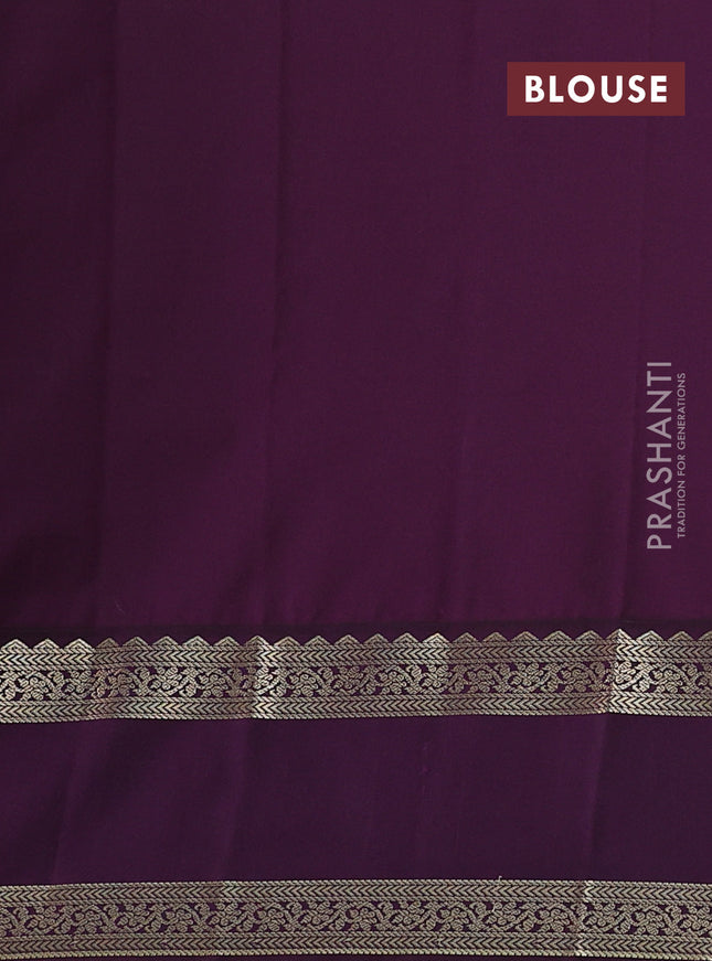Semi kanchipuram silk saree green and purple with allover zari weaves and rettapet zari woven korvai border
