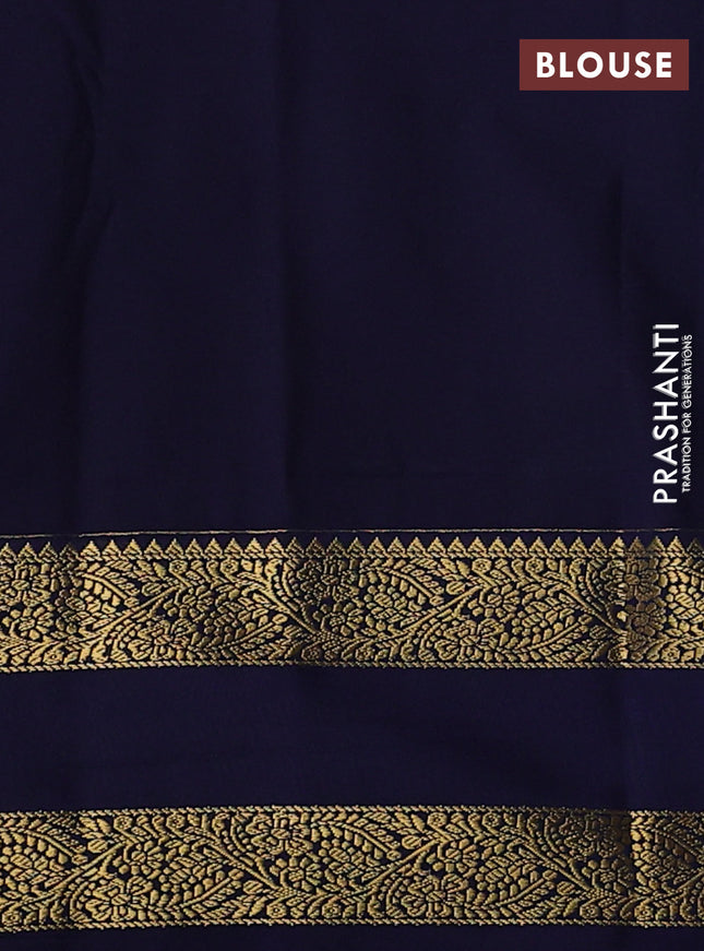 Semi kanchipuram silk saree peach pink and navy blue with allover zari checks & buttas and rettapet zari woven korvai border