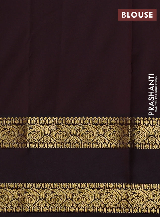 Semi kanchipuram silk saree pink and coffee brown with zari woven buttas and rettapet zari woven korvai border