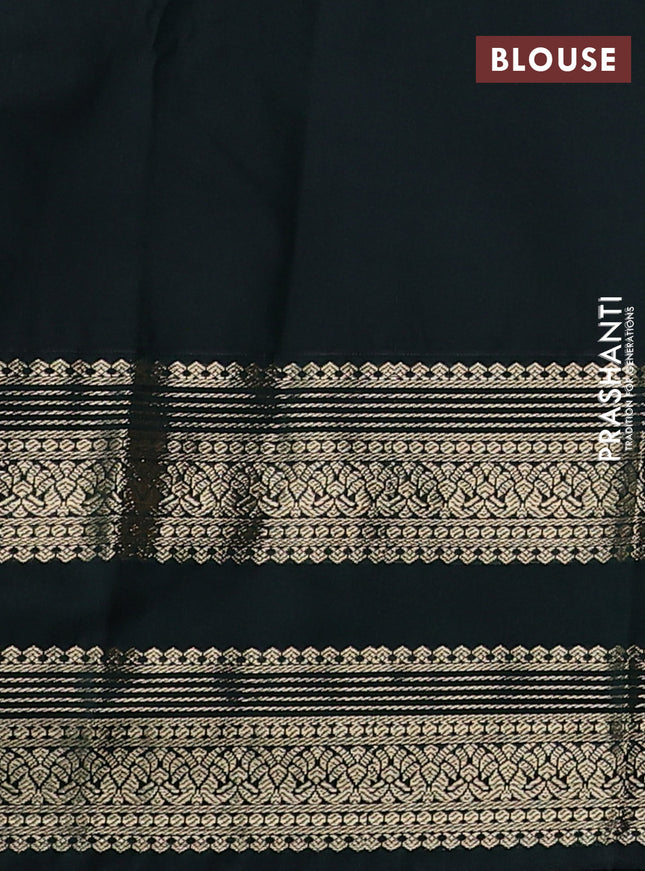 Semi kanchipuram silk saree magenta pink and bottle green with zari woven buttas and long zari woven border