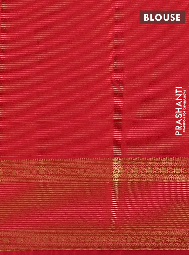 Semi kanchipuram silk saree green and red with allover zari weaves and rich zari woven border