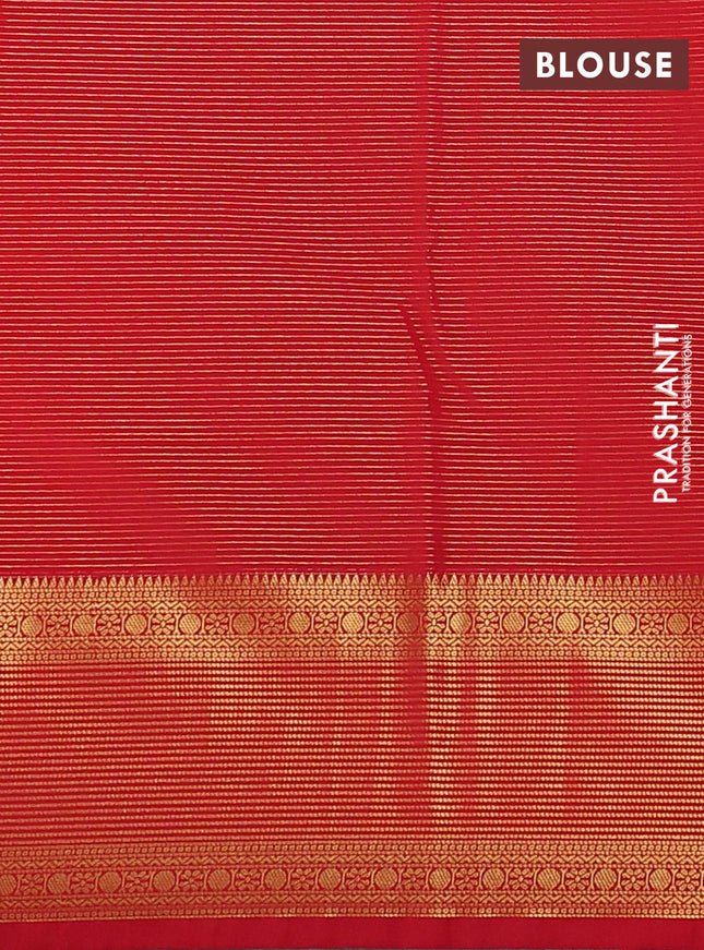 Semi kanchipuram silk saree mustard yellow and red with allover zari weaves and rich zari woven border