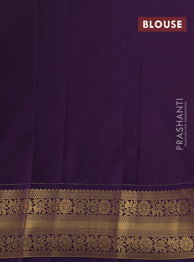 Semi kanchipuram silk saree lime green and purple with allover zari checks & buttas and zari woven korvai border