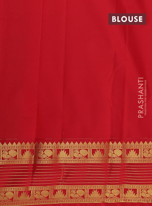 Semi kanchipuram silk saree teal green and red with allover zari checks & buttas and temple design rettapet zari woven border