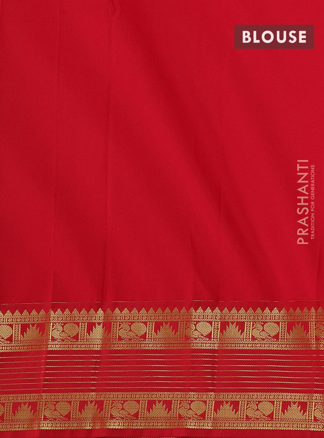 Semi kanchipuram silk saree teal green and red with allover zari checks & buttas and temple design rettapet zari woven border