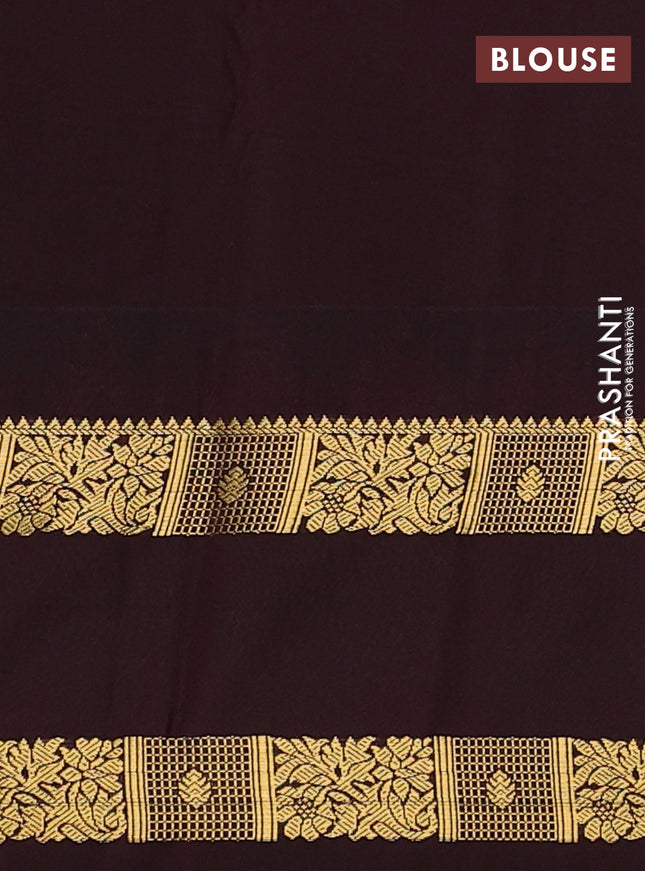 Semi kanchipuram silk saree pink and coffee brown with zari woven buttas and temple design rettapet zari woven border