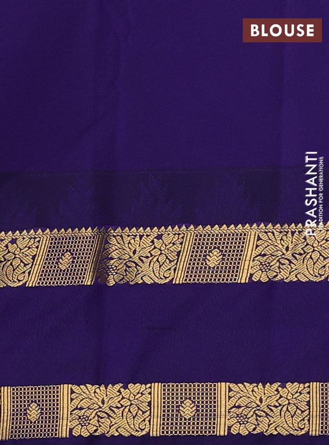 Semi kanchipuram silk saree pink and navy blue with zari woven buttas and temple design rettapet zari woven border