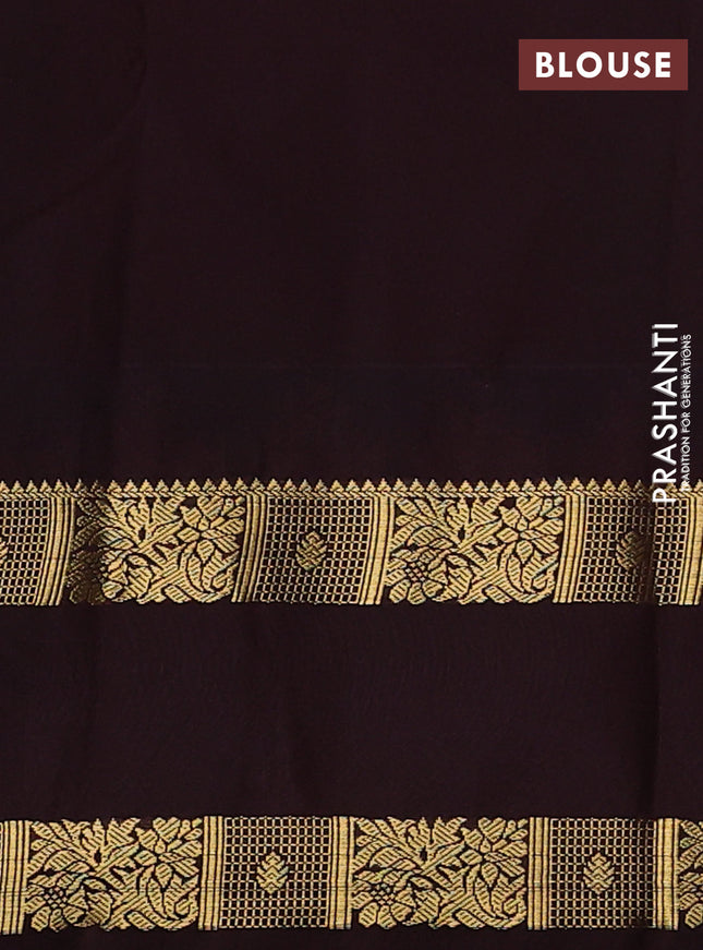Semi kanchipuram silk saree lavender and coffee brown with zari woven buttas and temple design rettapet zari woven border