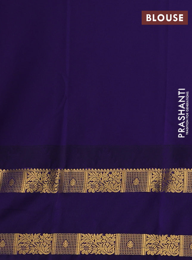 Semi kanchipuram silk saree pink and navy blue with zari woven buttas and temple design rettapet zari woven border