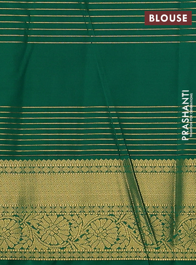 Semi kanchipuram silk saree cream and green with allover zari checks & buttas and zari woven korvai border