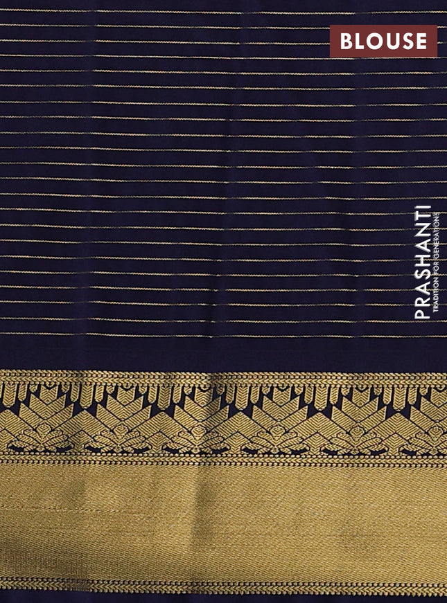 Semi kanchipuram silk saree peach pink and navy blue with allover zari weaves & buttas and rich zari korvai border