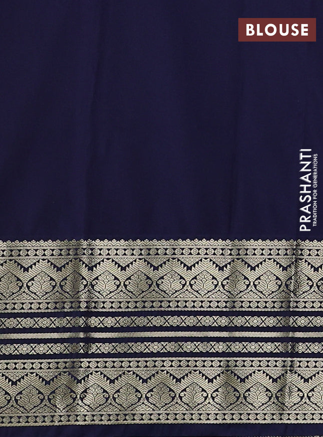 Semi kanchipuram silk saree peach pink and navy blue with zari woven buttas and zari woven border