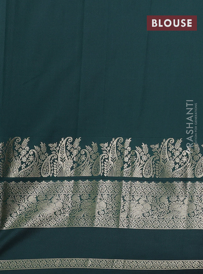 Semi kanchipuram silk saree magenta pink and bottle green with zari woven buttas and long zari woven korvai border