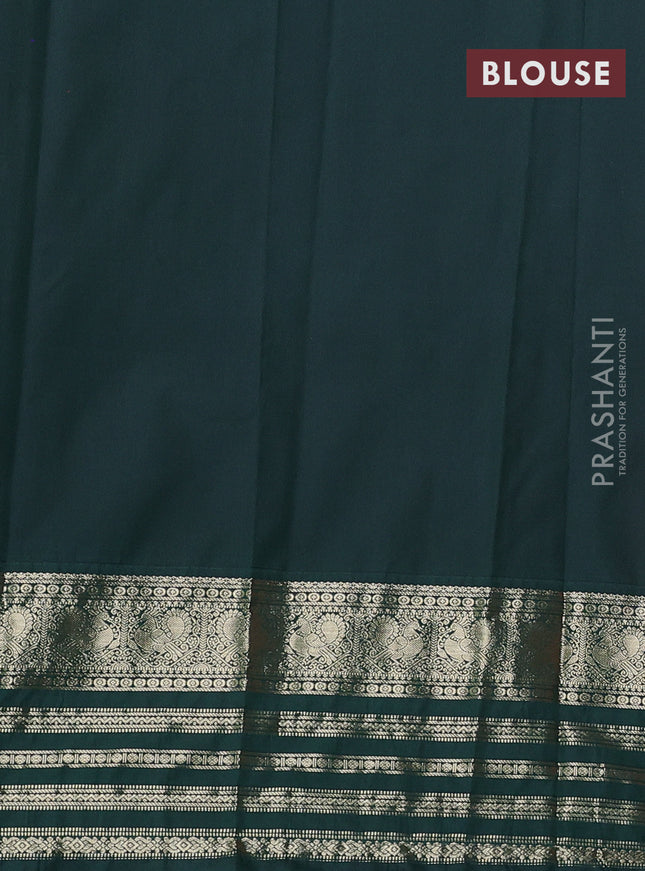 Semi kanchipuram silk saree tomato red and green with zari woven buttas and zari woven border