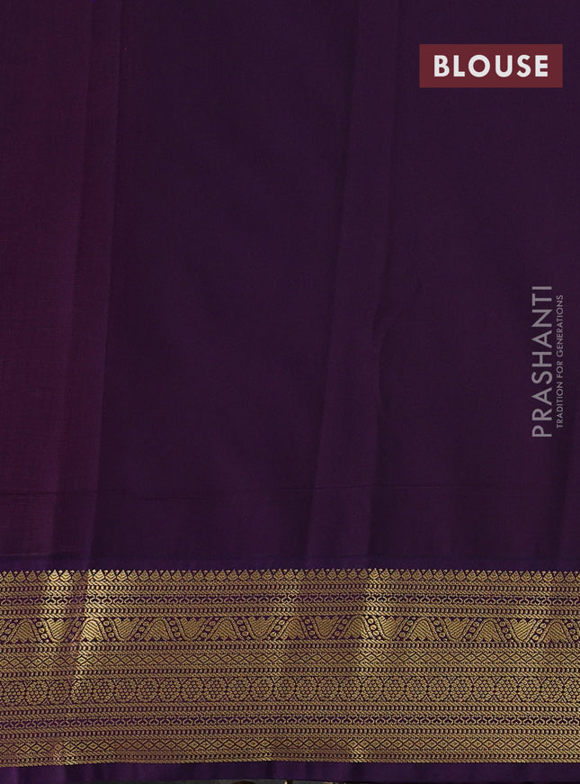 Semi kanchipuram silk saree peach pink and purple with allover zari weaves & buttas and zari woven korvai border