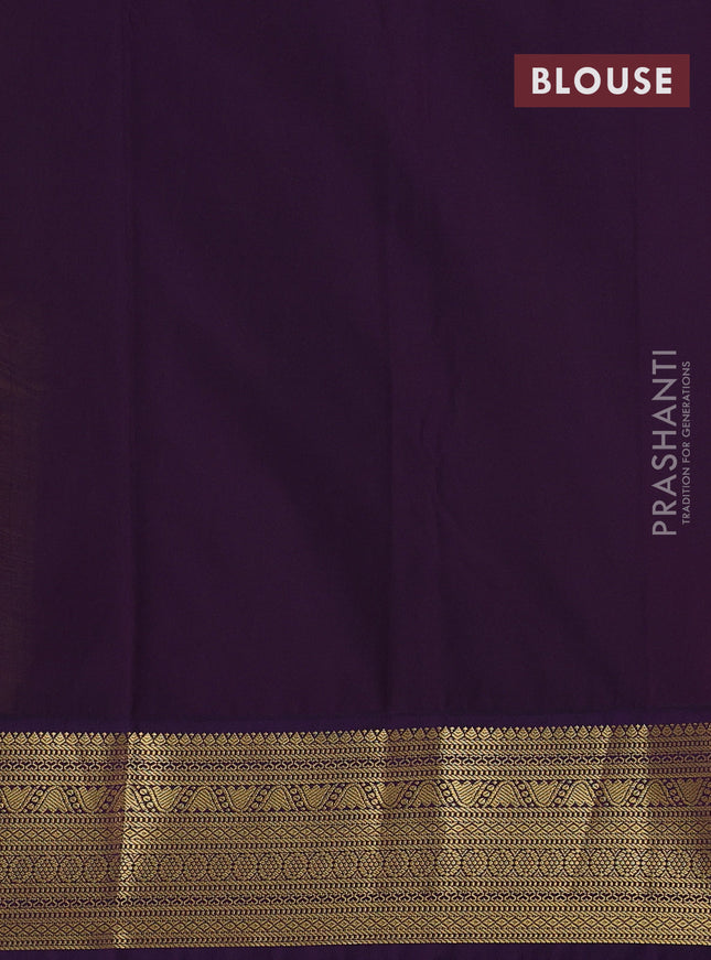 Semi kanchipuram silk saree lime yellow and purple with allover zari weaves & buttas and zari woven korvai border