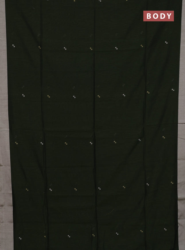 Bengal soft cotton saree bottle green and beige with thread woven buttas and simple border