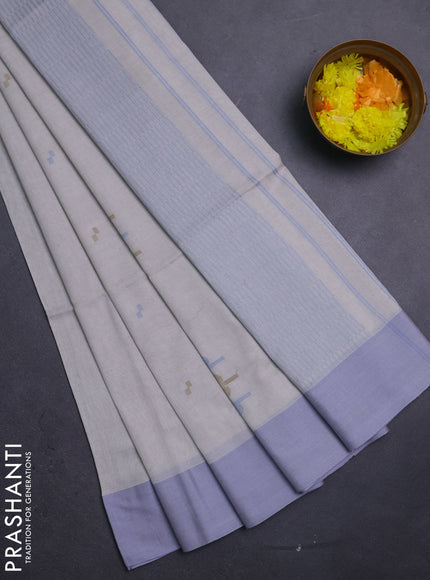 Bengal soft cotton saree beige and grey with thread woven buttas and simple border
