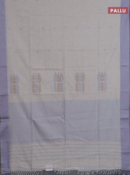 Bengal soft cotton saree beige and grey with thread woven buttas and simple border