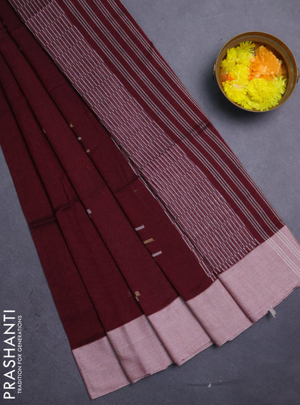Bengal soft cotton saree deep maroon and beige with thread woven buttas and simple border