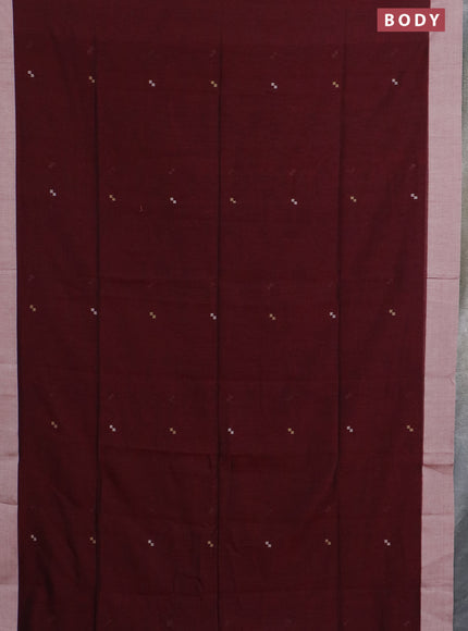 Bengal soft cotton saree deep maroon and beige with thread woven buttas and simple border