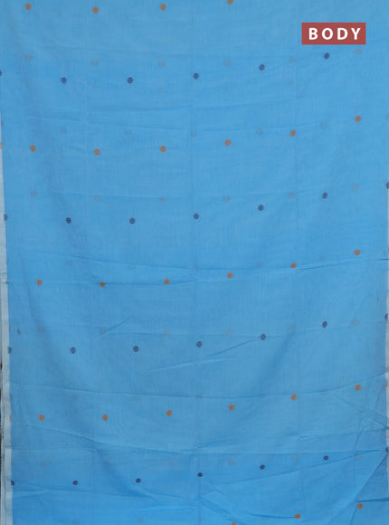Bengal soft cotton saree light blue with thread woven buttas and piping border