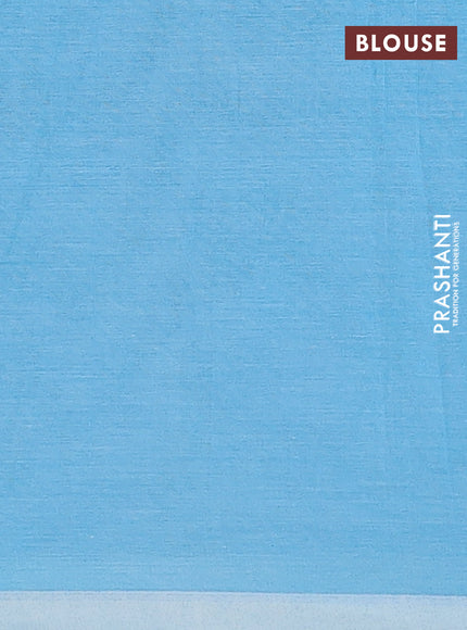 Bengal soft cotton saree light blue with thread woven buttas and piping border
