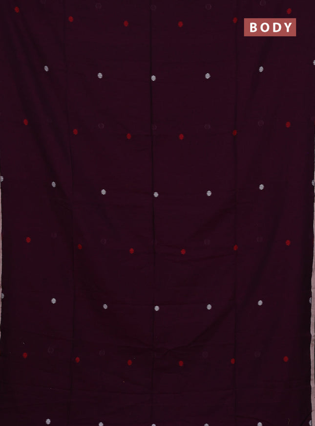 Bengal soft cotton saree dark magenta and beige with thread woven buttas and piping border