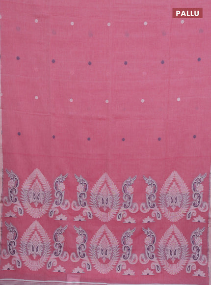 Bengal soft cotton saree pink with thread woven buttas and piping border
