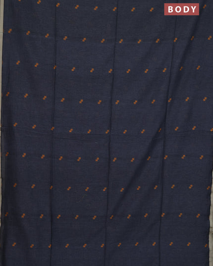 Bengal soft cotton saree dark grey with thread woven buttas and piping border
