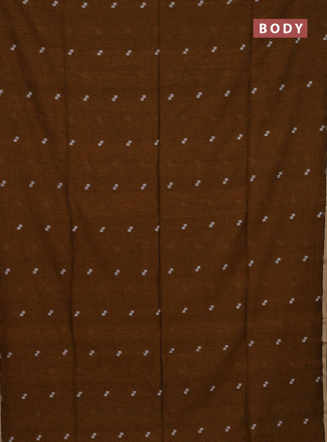 Bengal soft cotton saree dark mustard with thread woven buttas and piping border