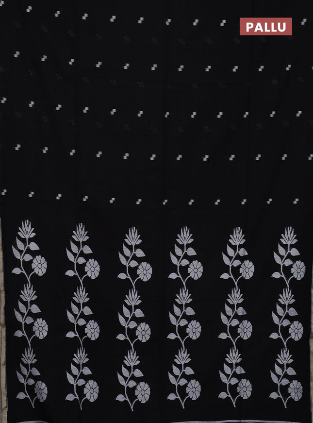 Bengal soft cotton saree black and beige with thread woven buttas and piping border