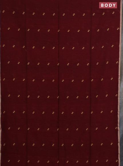 Bengal soft cotton saree maroon and beige with thread woven buttas and piping border
