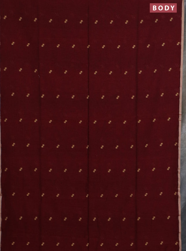 Bengal soft cotton saree maroon and beige with thread woven buttas and piping border
