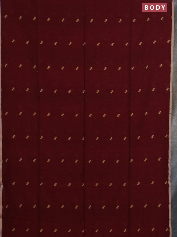 Bengal soft cotton saree maroon and beige with thread woven buttas and piping border