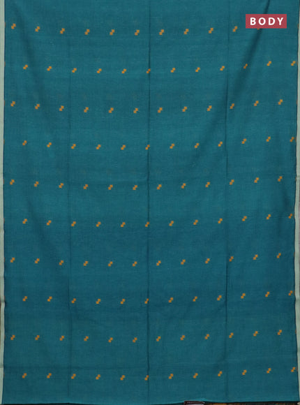 Bengal soft cotton saree peacock green with thread woven buttas and piping border