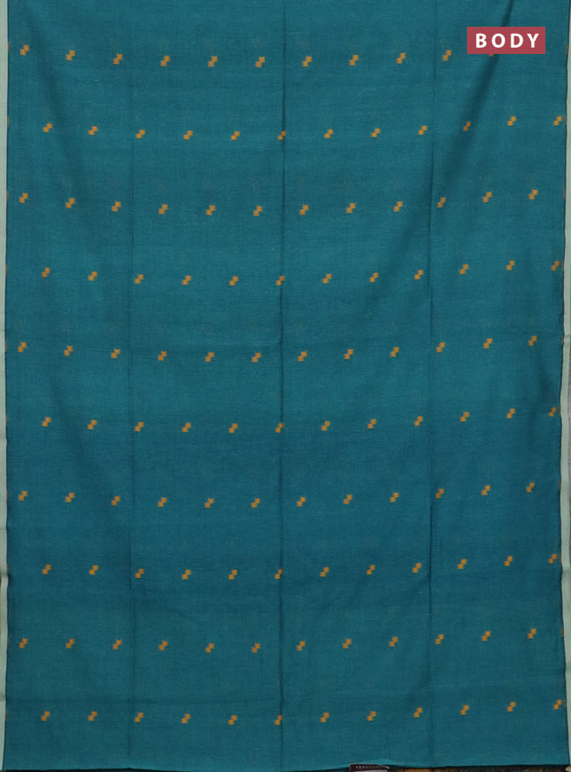 Bengal soft cotton saree peacock green with thread woven buttas and piping border