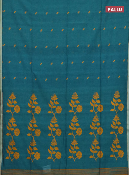 Bengal soft cotton saree peacock green with thread woven buttas and piping border