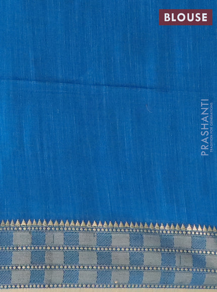 Bengal soft cotton saree cs blue with thread woven buttas and temple design thread woven border